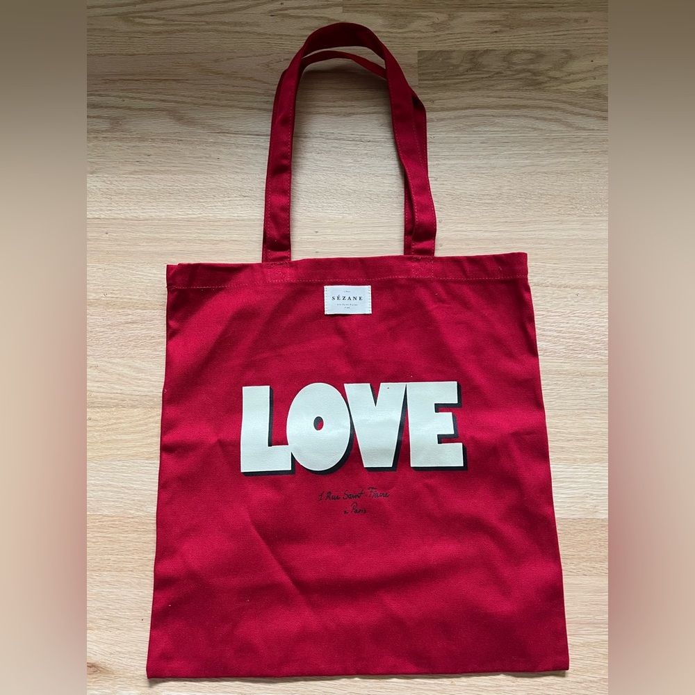 Sezane Red Canvas Tote with White LOVE Print